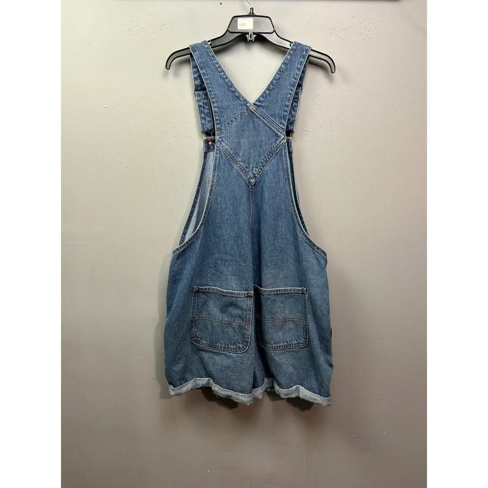 Old Navy Overalls Women XL Blue Denim Shortalls Utility Cuffed Medium Wash